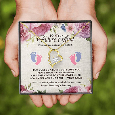 To My Future Aunt I May Just Be A Bump Aunt To Be Forever Love Heart Pendant Necklace - Soon To Be Aunt Gifts