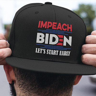 Alternative view of Impeach Biden Let's Start Early Anti Biden Political Twill Cap - High-Profile Snapback Hat