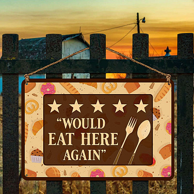 Alternative view of Would Eat Here Again 5 Stars Sign Funny Kitchen Decor Vintage Decorative Metal Sign - Indoor Outdoor Decor