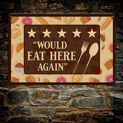 Would Eat Here Again 5 Stars Sign Funny Kitchen Decor Vintage Decorative Metal Sign - Indoor Outdoor Decor