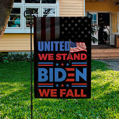 Alternative view of United We Stand Biden We Fall Garden Flag - Anti Biden Flag - Biden Is Not My President House Flag