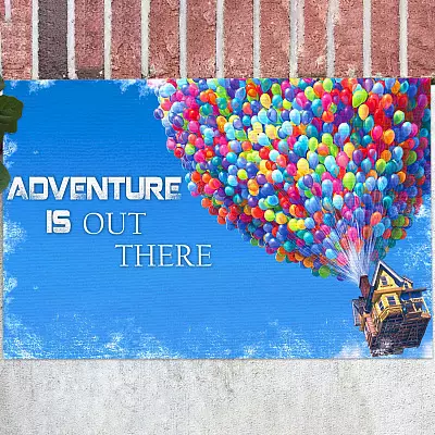 Adventure Is Out There Outdoor Indoor Doormat - Up House Balloon Welcome Door Mat Rug - Housewarming Gift