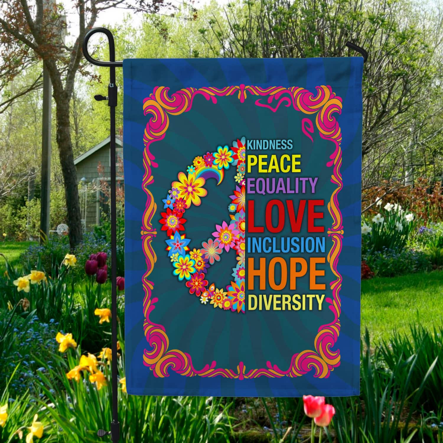 2O. Kindness Peace-30x40 Garden Flag Mockup 5