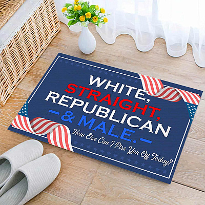 Alternative view of White Straight Republican Male How Else Can I Piss You Off Today Funny Biden Indoor Outdoor Doormat