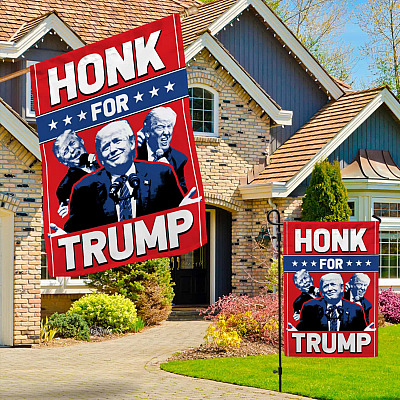 Alternative view of Funny Sarcastic Honk For Donald Trump President 2024 Flag - Trump Political American Garden Flag - House Flag