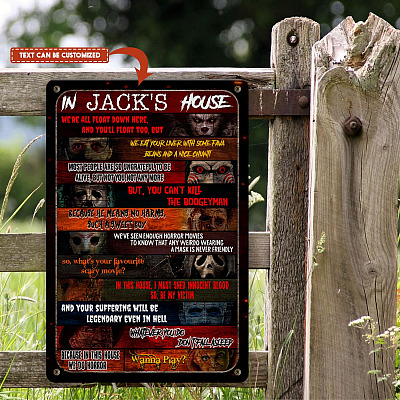 Alternative view of Personalized Name In This House Horror Movies Characters Decorative Metal Sign - Indoor Outdoor Decor Farmhouse