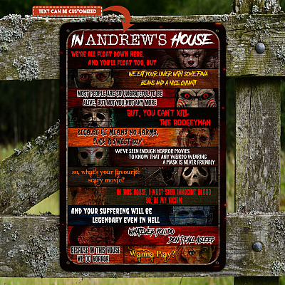 Personalized Name In This House Horror Movies Characters Decorative Metal Sign - Indoor Outdoor Decor Farmhouse