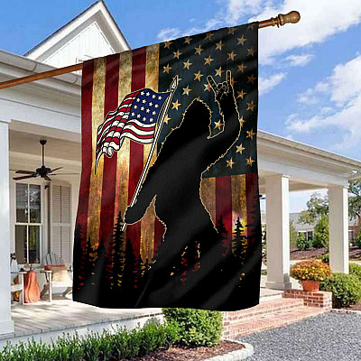 Bigfoot Rock n Roll Sign American Outdoor House Flag - Bigfoot Lover Home Garden Flag