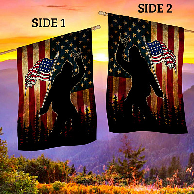 Alternative view of Bigfoot Rock n Roll Sign American Outdoor House Flag - Bigfoot Lover Home Garden Flag