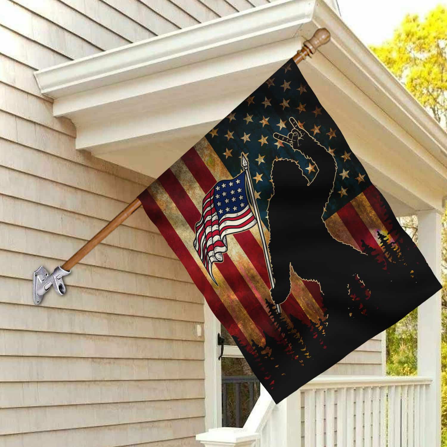9VT. Bigfoot American Flag House Flag Mockup 2