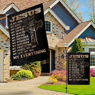 Alternative view of Jesus Is My God My King My Lord My Savior My Everything Outdoor Garden Flag - House Flag - Wall Flag