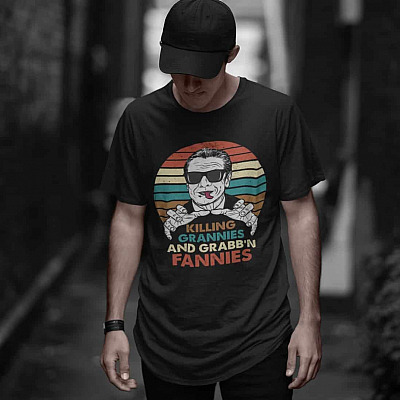 Alternative view of Funny Cuomo Meme Sarcastic Saying Retro T-Shirt - Killin’ Grannies Smackin’ Fannies Anti Andrew Cuomo Vintage T-shirt