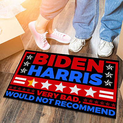 Biden Harris Rating Very Bad Would Not Recommended Indoor Outdoor Doormat- Anti Biden Doormat