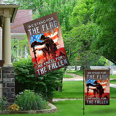 Alternative view of We Stand For The Flag We Kneel For The Fallen Poppy Flowers American Outdoor House Flag - Veteran Home Garden Flag