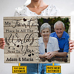 Custom Photo My Favorite Place In All The World Is Next To You Framed Canvas Print - Home Decor Wall Art - Poster