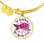 Turtle In October We Wear Pink Circle Breast Cancer Awareness Pendant Necklace - Breast Cancer Survivor Bangle - Circle Luxury Bangle (Gold Plated)