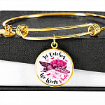 Turtle In October We Wear Pink Circle Breast Cancer Awareness Pendant Necklace - Breast Cancer Survivor Bangle