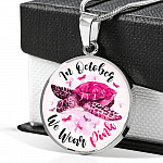 Turtle In October We Wear Pink Circle Breast Cancer Awareness Pendant Necklace - Breast Cancer Survivor Bangle
