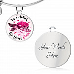 Turtle In October We Wear Pink Circle Breast Cancer Awareness Pendant Necklace - Breast Cancer Survivor Bangle