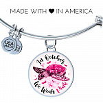 Turtle In October We Wear Pink Circle Breast Cancer Awareness Pendant Necklace - Breast Cancer Survivor Bangle