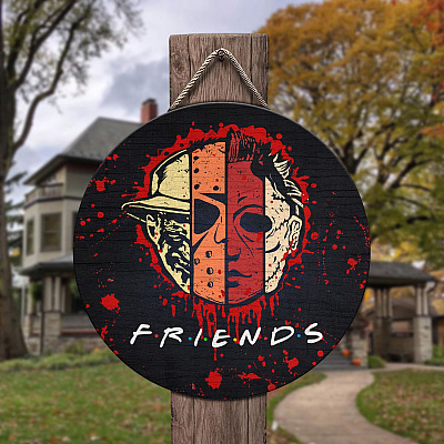 Alternative view of Scary Movie Characters Horror Halloween Friends Wooden Door Sign - Scary Halloween Movies Friends Faces Front Porch Sign Decor Farmhouse