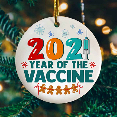 2021 Year of the Vaccine Funny Decorative Christmas Ornament - Holiday Flat Circle Ornament