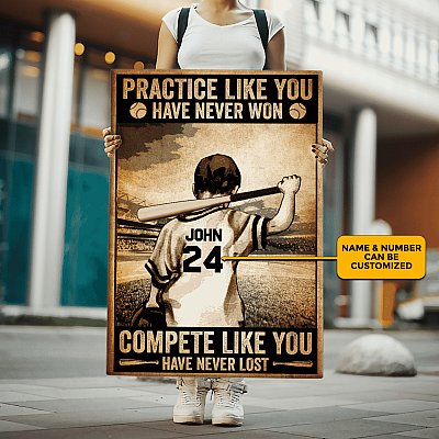 Alternative view of Personalized Baseball Practice Like You Have Never Won Compete Like You Have Never Lost Canvas Print - Poster