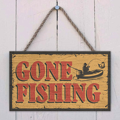 Alternative view of Gone Fishing Wooden Door Sign - Front Porch Sign Indoor Outdoor Decoration - Fishing Decor Fisherman Gifts