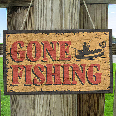 Gone Fishing Wooden Door Sign - Front Porch Sign Indoor Outdoor Decoration - Fishing Decor Fisherman Gifts