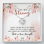 You Are Strong Survivor Love Knot Necklace - Cancer Recovery Affirmation Jewelry Encouragement Gifts - Love Knot Necklace