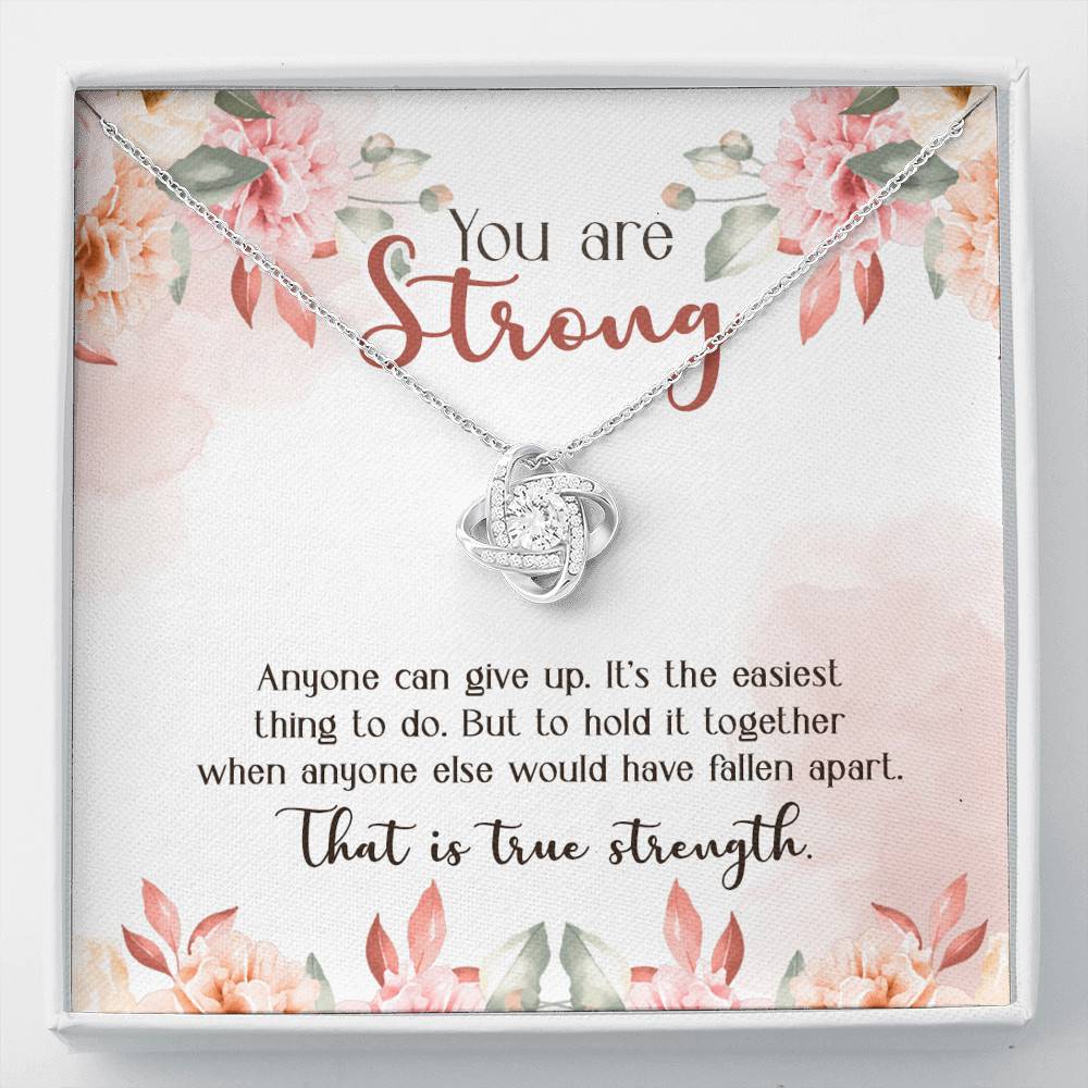 You Are Strong Survivor Love Knot Necklace - Cancer Recovery Affirmation Jewelry Encouragement Gifts - Love Knot Necklace