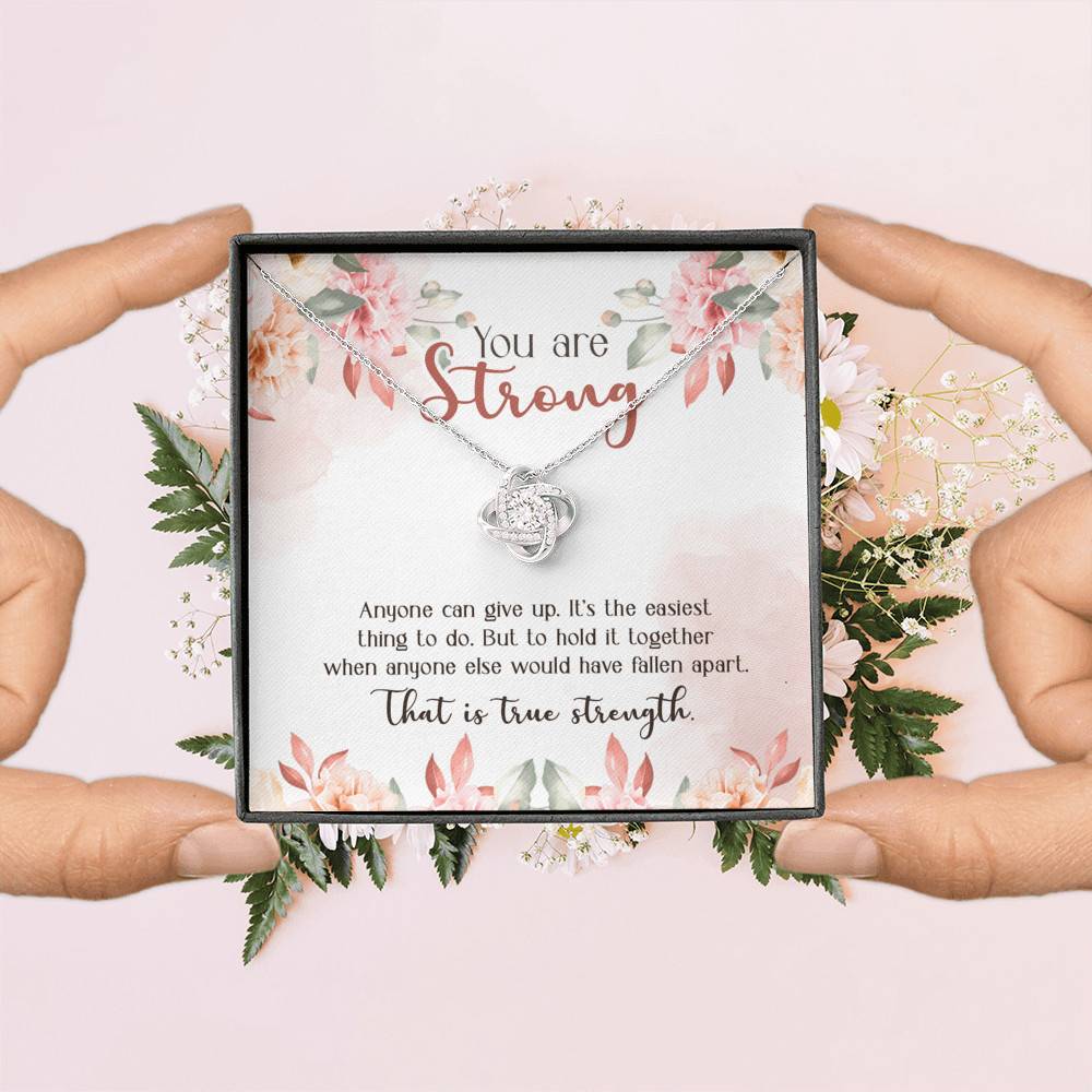 You Are Strong Survivor Love Knot Necklace - Cancer Recovery Affirmation Jewelry Encouragement Gifts