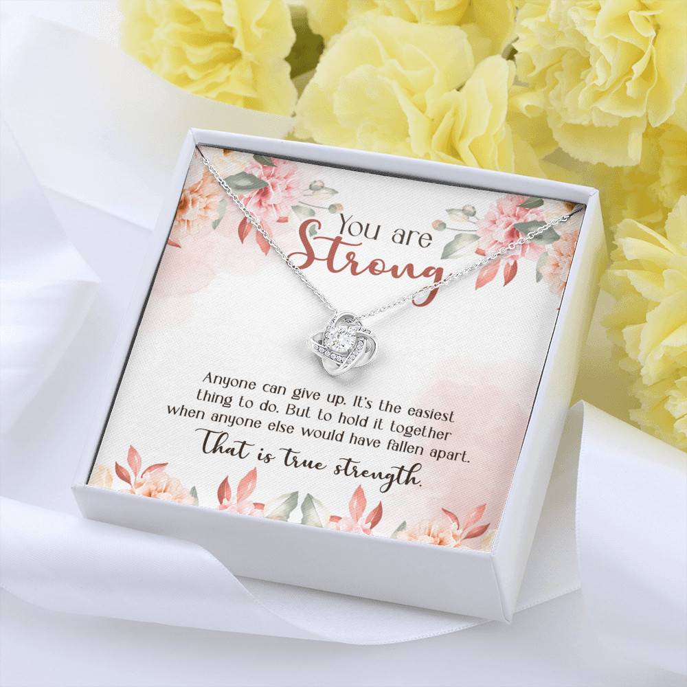 You Are Strong Survivor Love Knot Necklace - Cancer Recovery Affirmation Jewelry Encouragement Gifts