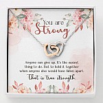 You Are Strong Survivor Interlocking Hearts Pendant Necklace - Cancer Recovery Affirmation Encouragement Gift - Interlocking Hearts Necklace