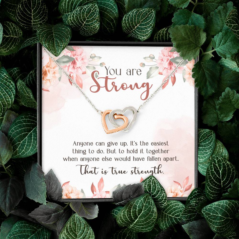You Are Strong Survivor Interlocking Hearts Pendant Necklace - Cancer Recovery Affirmation Encouragement Gift