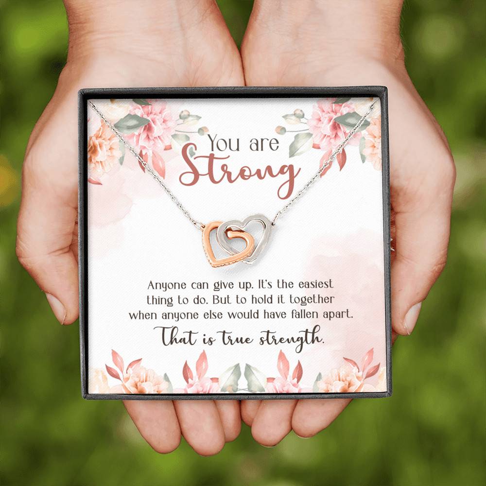 You Are Strong Survivor Interlocking Hearts Pendant Necklace - Cancer Recovery Affirmation Encouragement Gift