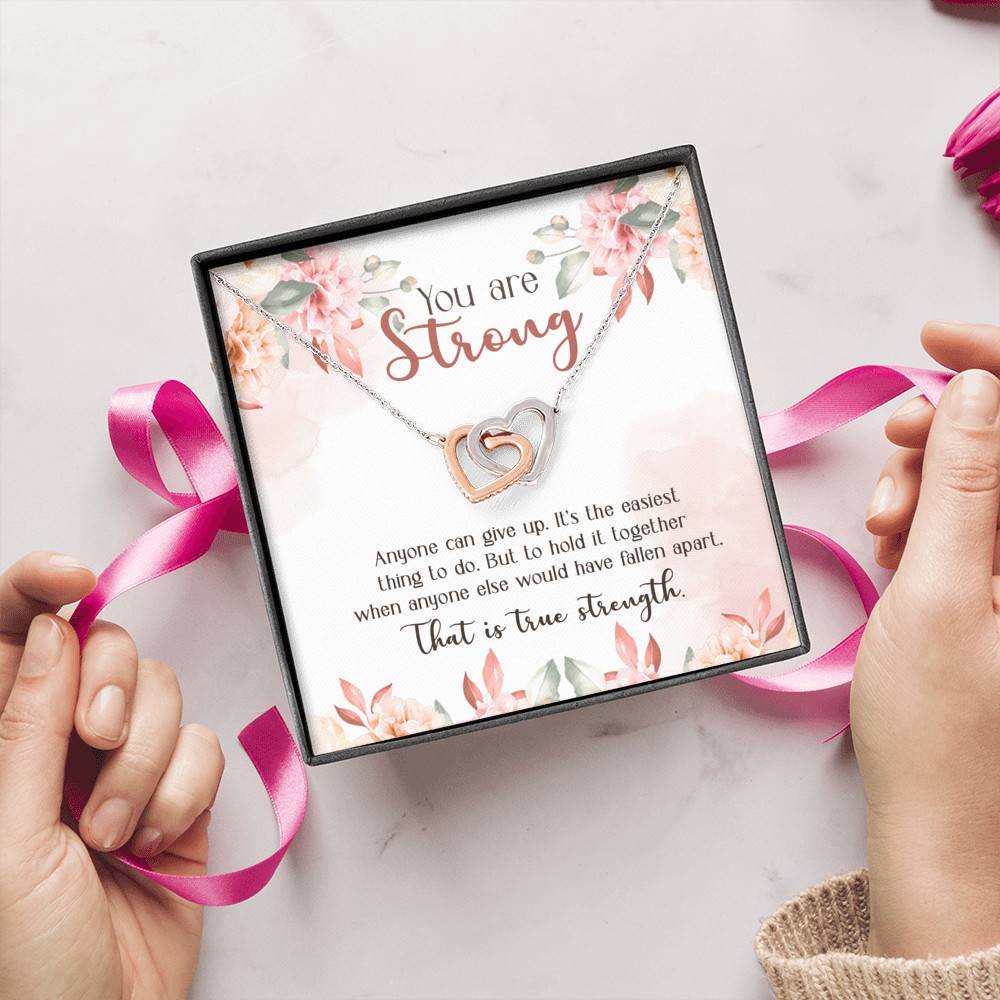 You Are Strong Survivor Interlocking Hearts Pendant Necklace - Cancer Recovery Affirmation Encouragement Gift