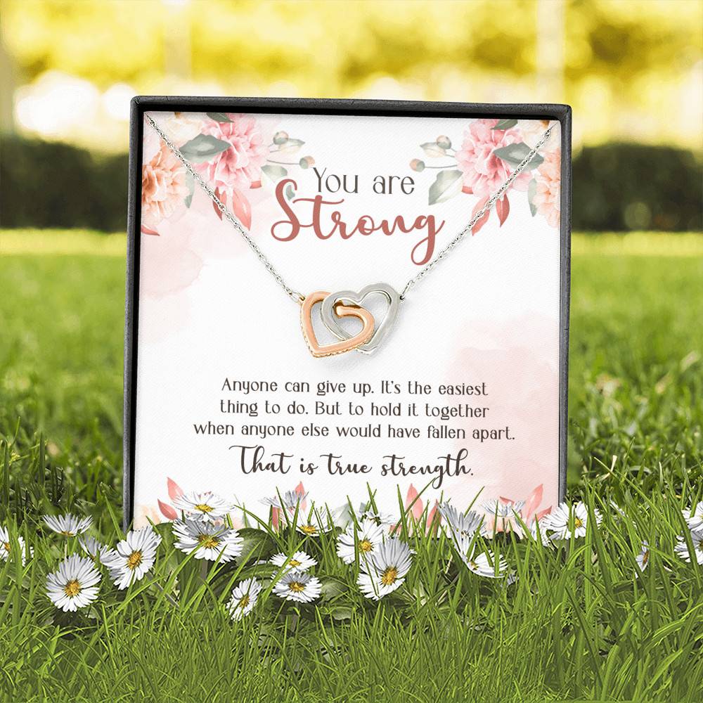 You Are Strong Survivor Interlocking Hearts Pendant Necklace - Cancer Recovery Affirmation Encouragement Gift