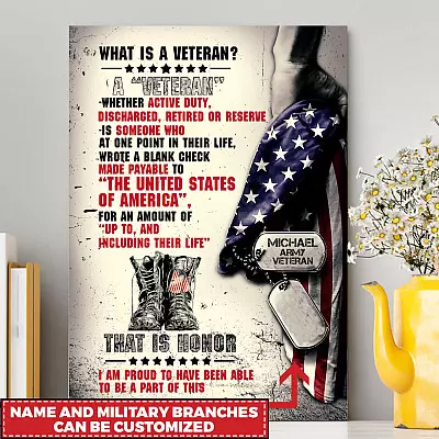 Alternative view of Personalized Name Proud Veteran Definition Wall Art - Proud Veteran Gift For Dad