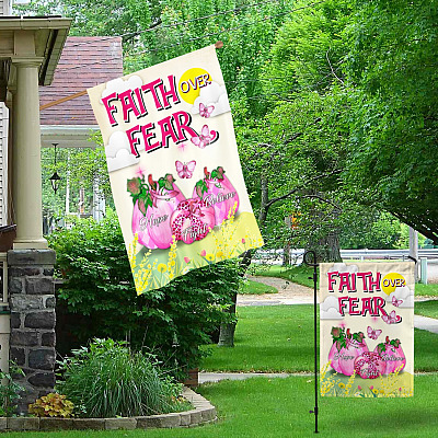 Alternative view of Faith Over Fear Hope Fight Believe Breast Cancer Awareness Pink Pumpkins Decorative Garden Flag - Indoor Outdoor Flag - House Flag