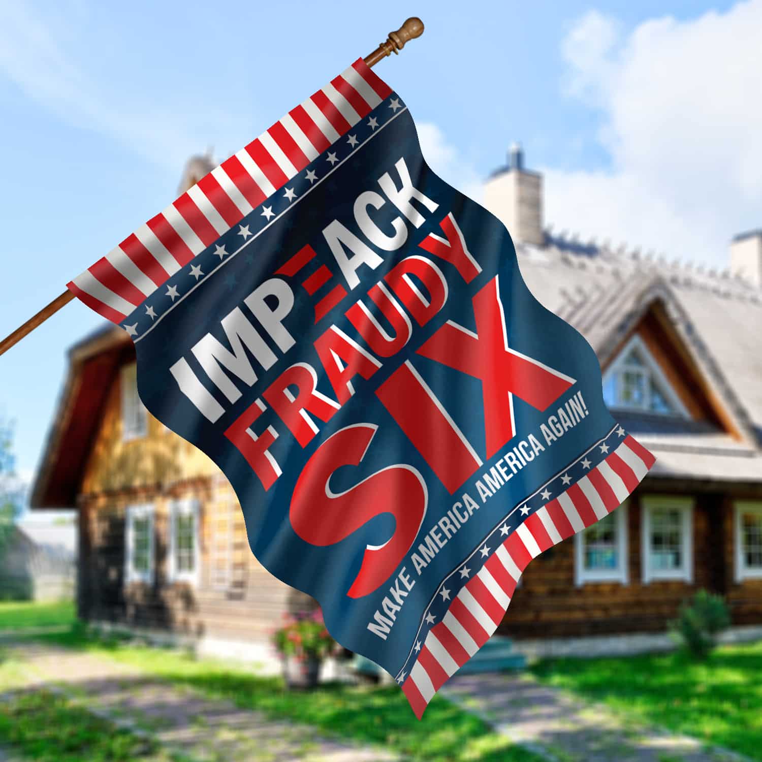 5KT. Impeach Fraudy Six Biden-30x40 House Flag Mockup 5