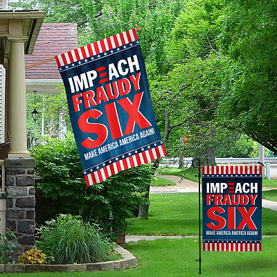 Alternative view of Funny Anti Biden Impeach Creepy Biden Fraudy Six 46 Decorative Outdoor Flag - Clean Up On Aisle 46 Anti Biden Garden House Wall Flag