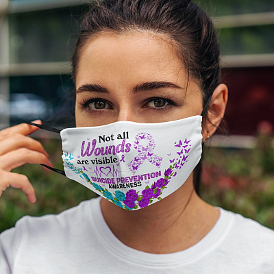 Alternative view of Not All Wounds Are Visible Suicide Prevention Awareness Washable Reusable Custom Printed Cloth Face Mask Cover
