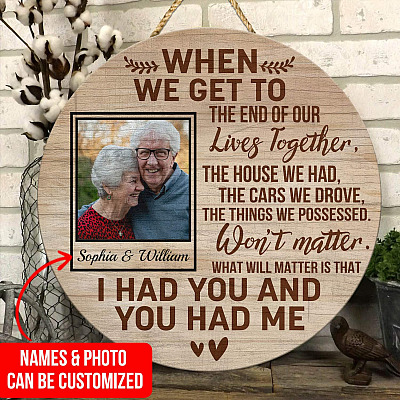Alternative view of When We Got To The End of Our Lives Together Anniversary Gifts Personalized Photo Circle Wooden Door Sign - Front Porch Sign