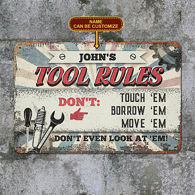 Personalized Tool Rules Vintage Retro Metal Sign - Funny Garage Shop Tin Sign