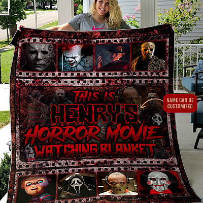 Personalized Name Halloween Horror Movie Watching Fleece Blanket - Mink Sherpa Blanket - Woven Blanket - Best Halloween Gifts Blanket