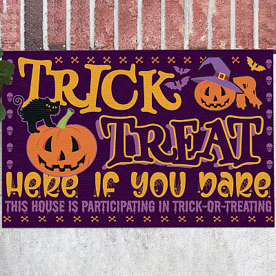 Trick or Treat Here if You Dare This House Is Participating in Trick or Treating Decorative Doormat - Halloween Outdoor Indoor Doormat