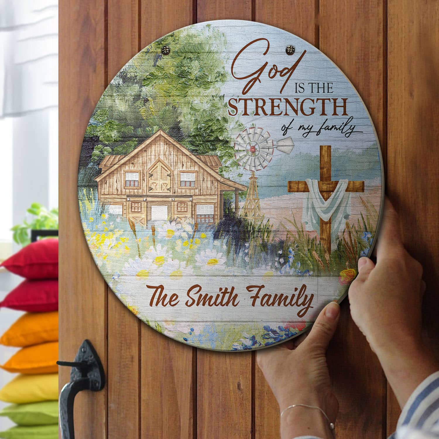 1O. God Is The Strength - sample design Door Sign Mockup 13
