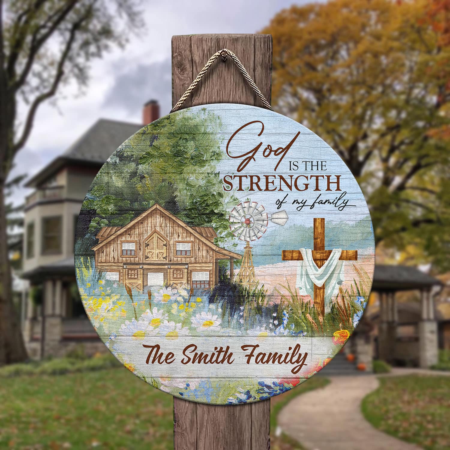 1O. God Is The Strength - sample design Door Sign Mockup 3