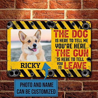 Dog Sign Personalized Photo the Dog Is Here to Tell Me You're Here Vintage Decorative Metal Sign - Indoor Outdoor Decor Farmhouse